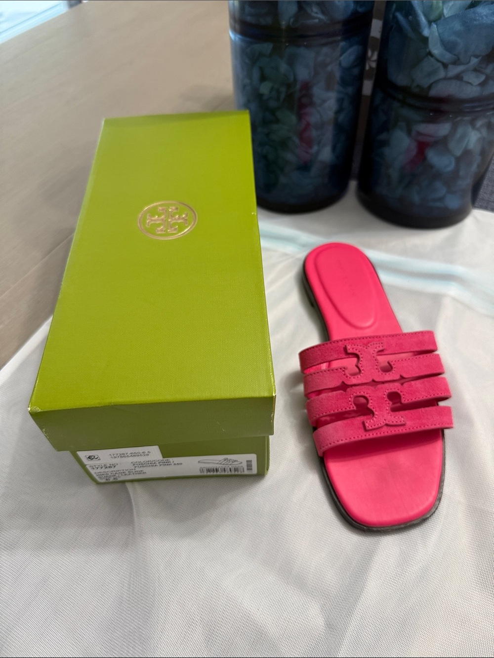 Tory Burch Hot Pink Logo Strap Slide Sandals